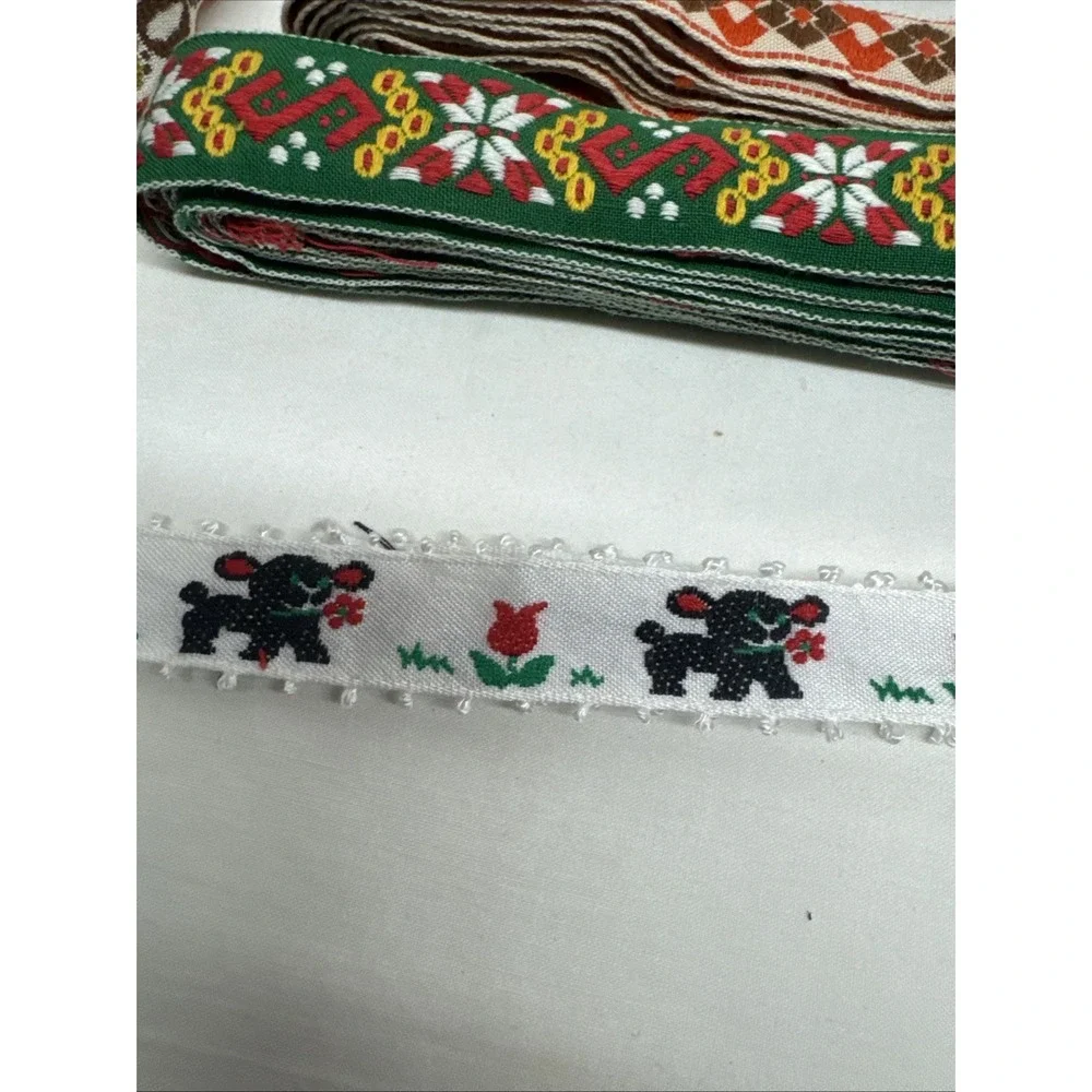 Lot of Vintage Embroidered Ribbon Trim Multi Color Jacquard(?) Sewing Crafts